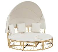 vidaXL Lettino Prendisole Esterno Tetto e Cuscini in Polyrattan, Lettino da Giardino, Lettino da Sole, Lettino abbronzante, Lettino