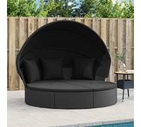 vidaXL Lettino Prendisole Esterno Tetto e Cuscini Nero in Polyrattan
