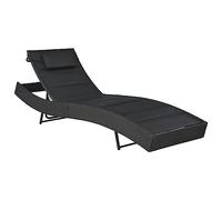 vidaXL Lettino Prendisole in Polyrattan e Textilene Sdraio Regolabile 4 Posizioni Imbottito Sedia Relax Chaise Lounge Leggero Nero