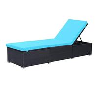 vidaXL Lettino Prendisole in Polyrattan Nero e Blu Sdraio da Giardino Branda