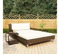 vidaXL Lettino Prendisole per 2 Persone con Cuscini Polyrattan Marrone