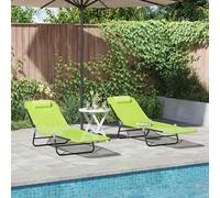 vidaXL Lettino prendisole pieghevole 2 pcs Verde 182 x 55 x 85,5 cm