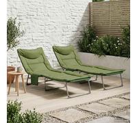vidaXL Sdraio pieghevole con cuscino, 2 pezzi, verde scuro, divano da sole regolabile, sdraio pieghevole, per giardino e terrazza, poltrona reclinabile per esterni