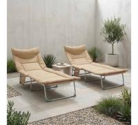 vidaXL Sdraio pieghevole con cuscino, 2 pezzi, beige, divano da sole regolabile, sdraio pieghevole, per giardino e terrazza, poltrona reclinabile per esterni
