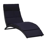 vidaXL Lettino Prendisole Pieghevole con Cuscino Morbido Relax Elegante Sdraio Chaise Longue Cislonga Giardino Spiaggia in Polyrattan Nero