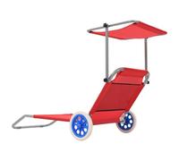 Lettino prendisole pieghevole baldacchino e ruote acciaio rosso