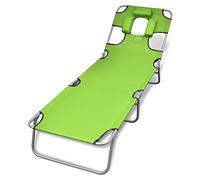 vidaXL Lettino Prendisole Pieghevole Cuscino Regolabile Verde Sdraio Giardino