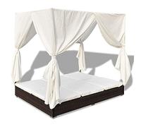 vidaXL Lettino Prendisole Polyrattan con Tende Marrone Letto Sdraio Giardino