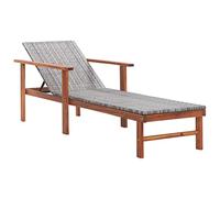 vidaXL Lettino Prendisole Polyrattan e Legno Massello di Acacia Grigio
