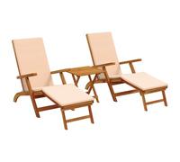 vidaXL Lettino prendisole reclinabile e pieghevole 3 pcs Beige, Sdraio regolabile, rustica e pieghevole, per giardino, comoda, salvaspazio, perfetta vicino alla piscina