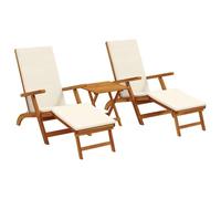 vidaXL Lettino prendisole reclinabile e pieghevole 3 pcs Bianco Crema, Sdraio regolabile, rustica e pieghevole, per giardino, comoda, salvaspazio, perfetta vicino alla piscina