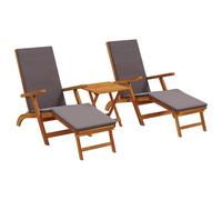 vidaXL Lettino prendisole reclinabile e pieghevole 3 pcs Grigio Scuro, Sdraio regolabile, rustica e pieghevole, per giardino, comoda, salvaspazio, perfetta vicino alla piscina