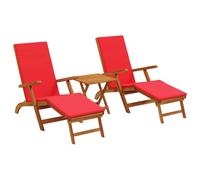 vidaXL Lettino prendisole reclinabile e pieghevole 3 pcs Rosso, Sdraio regolabile, rustica e pieghevole, per giardino, comoda, salvaspazio, perfetta vicino alla piscina