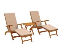 vidaXL Lettino prendisole reclinabile e pieghevole 3 pcs Tortora, Sdraio regolabile, rustica e pieghevole, per giardino, comoda, salvaspazio, perfetta vicino alla piscina