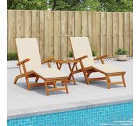 vidaXL Lettino prendisole reclinabile e pieghevole 3 pcs Bianco Crema, Sdraio regolabile, rustica e pieghevole, per giardino, comoda, salvaspazio, perfetta vicino alla piscina