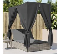vidaXL Lettino Prendisole Tetto e Tende Grigio Chiaro in Polyrattan