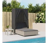 vidaXL Lettino Prendisole Tetto e Tende Grigio Chiaro in Polyrattan