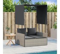 vidaXL Lettino Prendisole Tetto e Tende Grigio Chiaro in Polyrattan