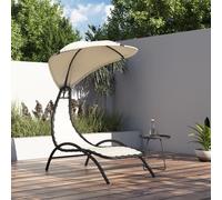 VIDAXL - Lettino Prendisole Tettuccio Crema 167x80x195cm Tessuto Acciaio