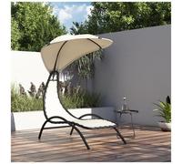 VIDAXL - Lettino Prendisole Tettuccio Crema 167x80x195cm Tessuto Acciaio