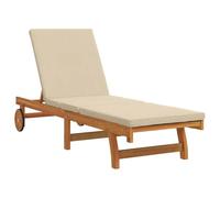 vidaXL Lettino Soleggiato Regolabile con Ruote in Legno di Acacia Marrone e Beige, Resistente alle Intemperie, Perfetto per Uso Esterno, Confortevole per Giardino e Patio, Capacità per 1 Persona, Re