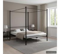 vidaXL Struttura letto a baldacchino in metallo nero, mobili moderni per camera da letto con telaio verniciato a polvere, letto matrimoniale (160 x 200 cm)