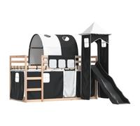 vidaXL Letto a Castello con Scivolo e Tende Bianco e Nero 90x200 cm