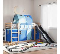 Letto a Castello con Scivolo e Tende Blu 80x200 cm