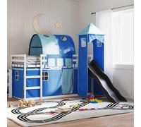 vidaXL Letto a Castello con Scivolo e Tende Blu 90x190 cm