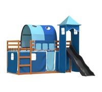 vidaXL Letto a Castello con Scivolo e Tende Blu 90x200 cm