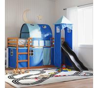 vidaXL Letto a Castello con Scivolo e Tende Blu 90x200 cm
