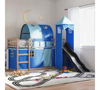 vidaXL Letto a Castello con Scivolo e Tende Blu 90x200 cm