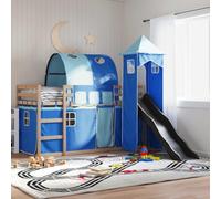 vidaXL Letto a Castello con Scivolo e Tende Blu 90x200 cm