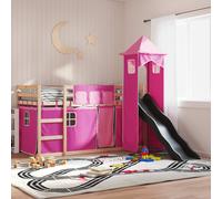 vidaXL Letto a Castello con Scivolo e Tende Rosa 90x200 cm