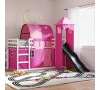 vidaXL Letto a Castello con Scivolo e Tende Rosa 90x200 cm