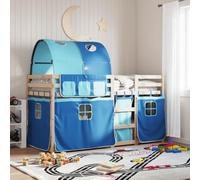 vidaXL Letto a Castello con Tende Blu 90x190 cm Massello Pino, letto a castello con tende, mobile camera da letto, letto a castello doppio