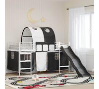 vidaXL Letto a castello per bambini con tende Bianco e Nero Metallo