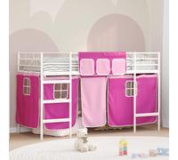 vidaXL Letto a castello per bambini con tende Bianco e Rosa