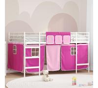 vidaXL Letto a castello per bambini con tende Bianco e Rosa
