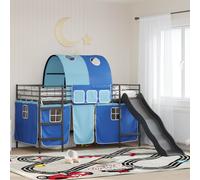 vidaXL Letto a castello per bambini con tende Nero e Blu 100 x 200 cm