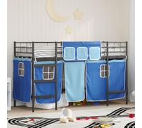 vidaXL Letto a castello per bambini con tende Nero e Blu 90 x 190 cm