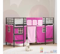 vidaXL Letto a castello per bambini con tende Nero e rosa 90 x 190 cm