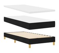 vidaXL Letto a Molla 90 x 200 cm in Tessuto Nero, Design Moderno, con Testata Regolabile, Gambe di Legno Quadrate, Materasso Medio Rigido, Copertura Rimovibile con Zip e Topper Incluso