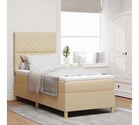 vidaXL Letto a molle con materasso Crema 100 x 200 cm Tessuto
