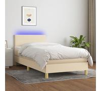 Letto a Molle con Materasso e LED Crema 90x190 cm in Tessuto