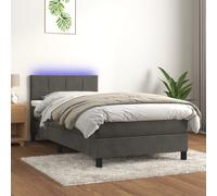 vidaXL Letto a Molle con Materasso e LED Grigio Scuro 90x200cm Velluto