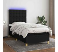 vidaXL Letto a Molle con Materasso e LED Nero 100x200 cm in Tessuto