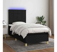 vidaXL Letto a Molle con Materasso e LED Nero 80x200 cm in Tessuto