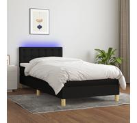 vidaXL Letto a Molle con Materasso e LED Nero 90x190 cm in Tessuto