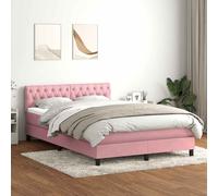 vidaXL Letto a Molle con Materasso e LED Rosa 160x220 cm in Velluto